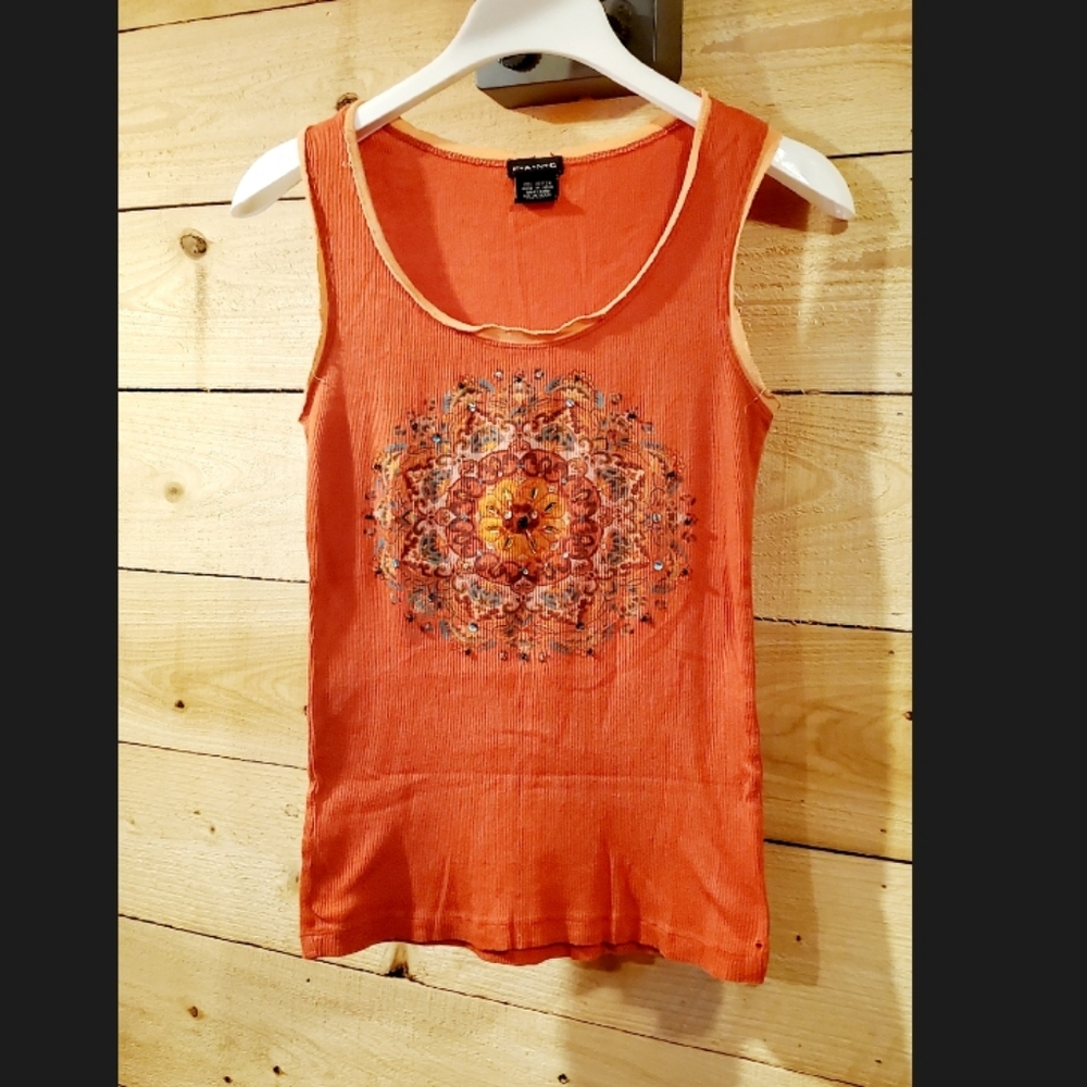 Fang Burnt Orange Sequence Tank Top